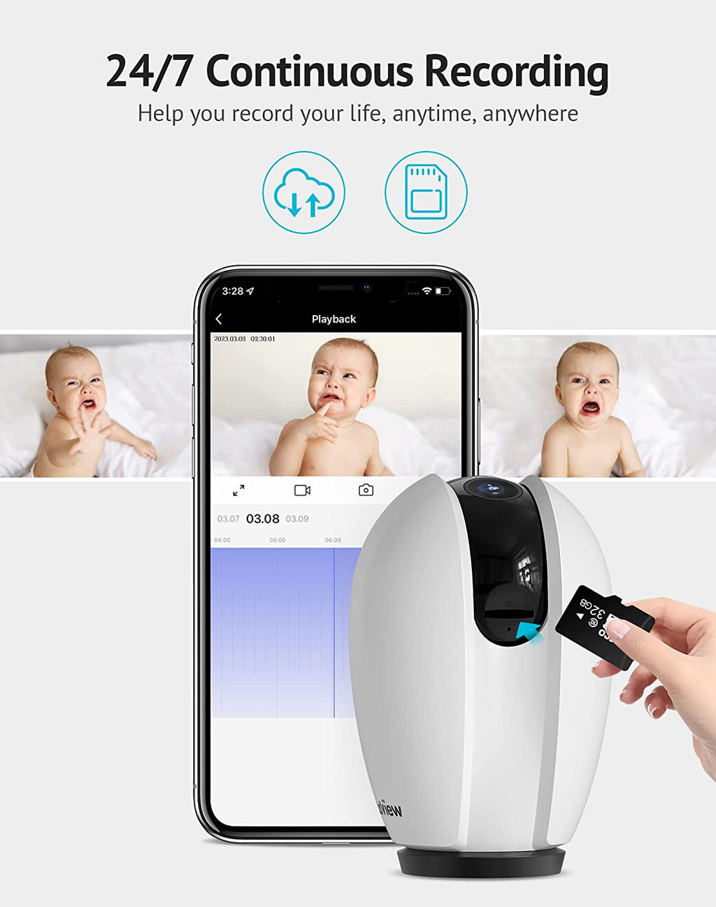 Indoor Security Camera, Baby Monitor with Sound/Motion Detection and Night Vision,Wifi Camera Home Pet Dog Surveillance Camera with App,Two-Way Audio,360-Degree IP Camera Work with Alexa
