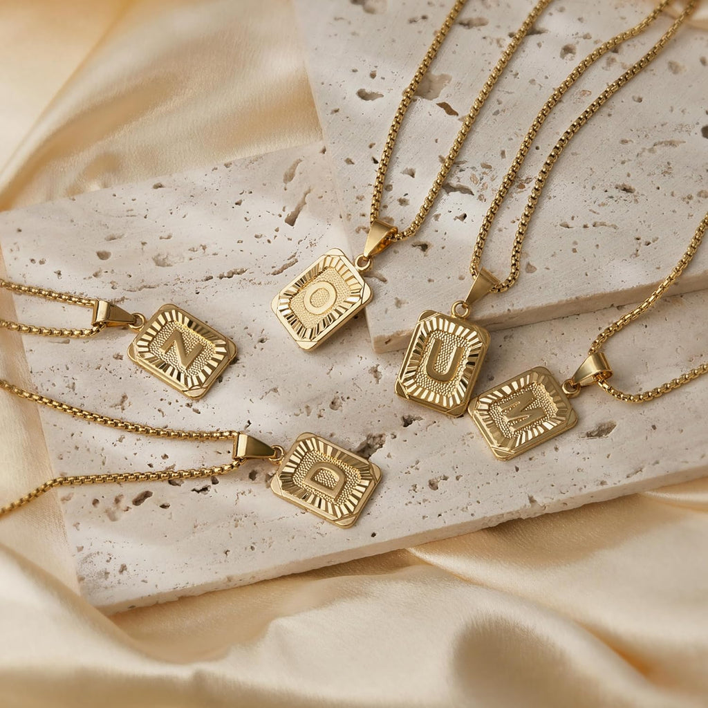 Graduation Gifts 2024 Gold Initial Necklaces for Women Men Gold Letter Necklaces 26 Capital A-Z Letter Pendant Necklaces for Women Square Monogram Necklace for Her Initial Necklaces