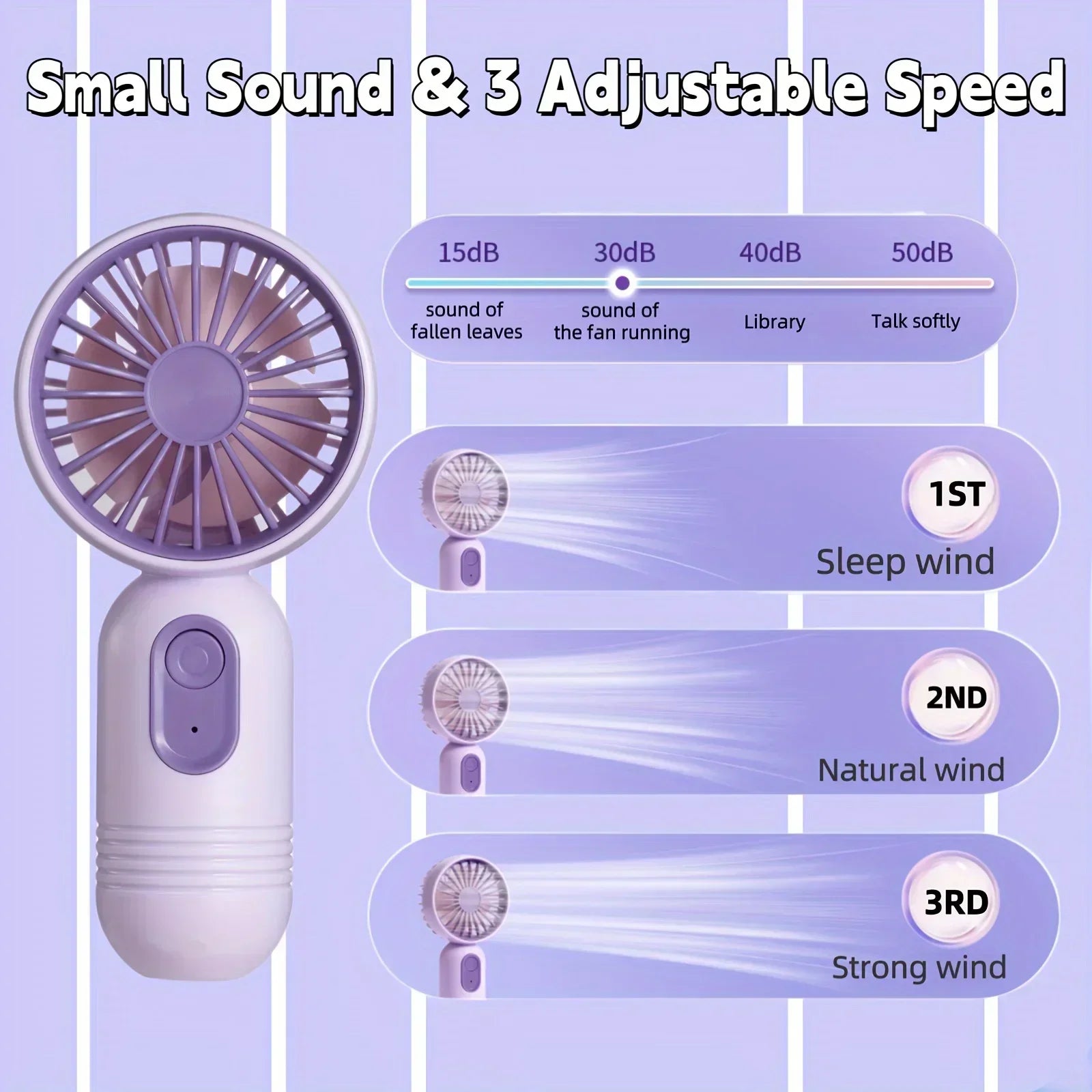 Mini Portable Fan USB Charging 3-speed - Handheld Fan for Men and
