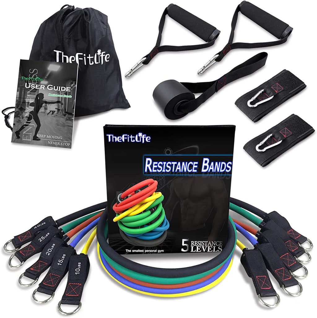 Resistance Bands with Handles - Designed for American Body Types, Exercise Workout Tubes for Men, Women, Includes Large Handles, Ankle Straps, Door Anchor, Fitness Levels