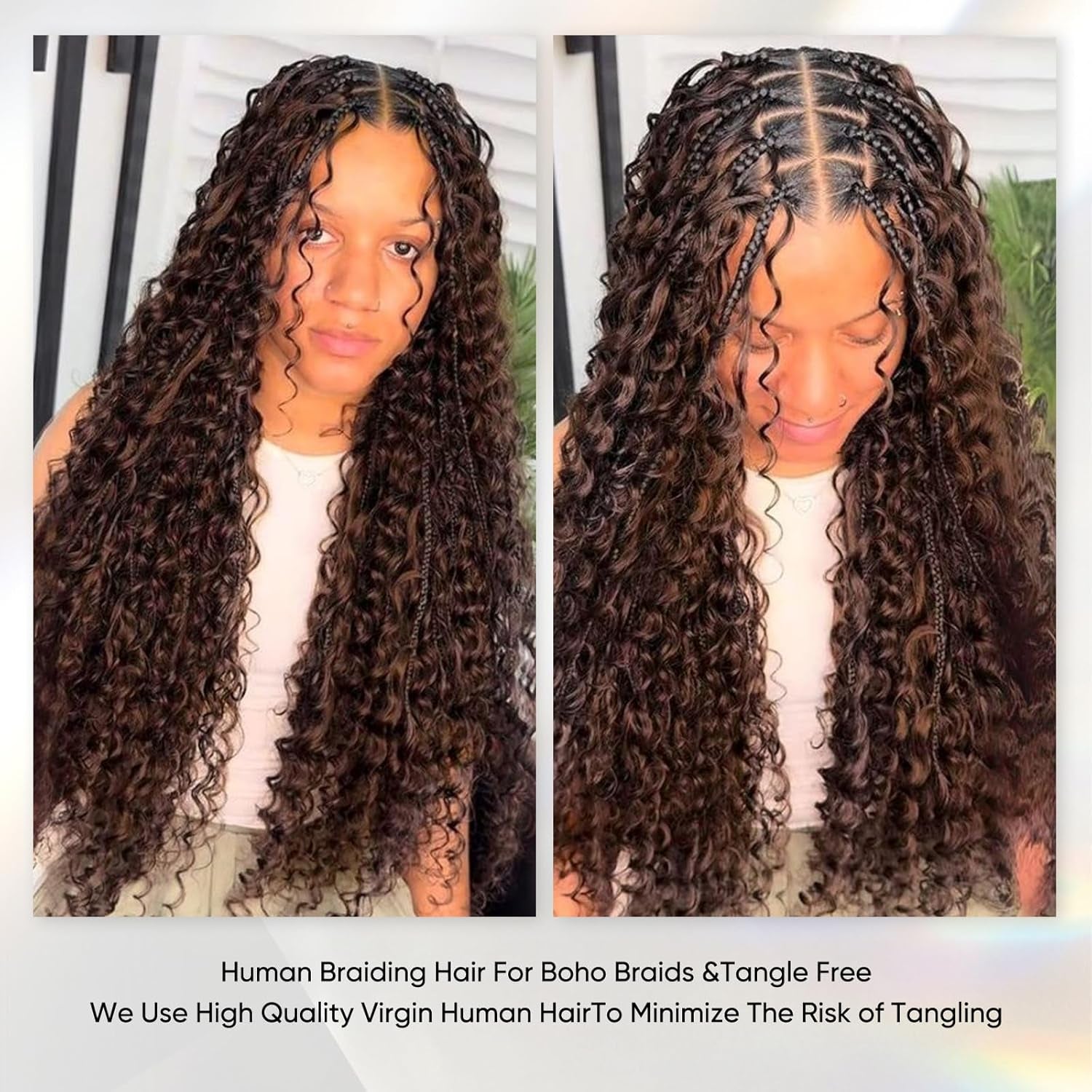 Human Braiding Hair 14Inch 100G Chocolate Brown Deep Wave Bulk No Weft Bohemian for 100% Brazilian Virgin Curly Extensions Boho Braids (#4)