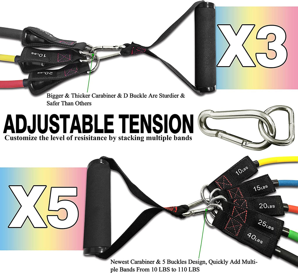 Resistance Bands with Handles - Designed for American Body Types, Exercise Workout Tubes for Men, Women, Includes Large Handles, Ankle Straps, Door Anchor, Fitness Levels